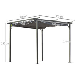 Outsunny 3X3M Outdoor Pergola Metal Gazebo Porch Awning Retractable Canopy - thumbnail 3