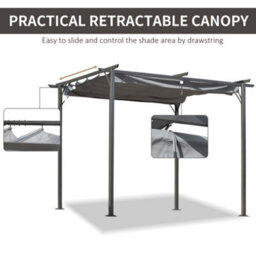 Outsunny 3X3M Outdoor Pergola Metal Gazebo Porch Awning Retractable Canopy - thumbnail 5