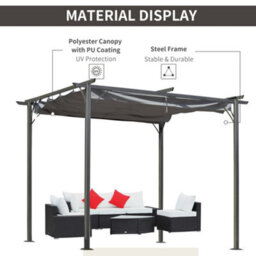 Outsunny 3X3M Outdoor Pergola Metal Gazebo Porch Awning Retractable Canopy - thumbnail 4
