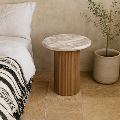 Wyld Haus Boston Natural Oak Side Table With Brown Marble Top - image 1