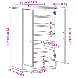 Vidaxl Shoe Cabinet Artisan Oak 60X35X92 Cm Engineered Wood - thumbnail 3