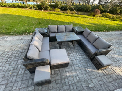 Fimous Rattan Garden Furniture Set 12 Seater Patio Outdoor Lounge Sofa Set With 2 Side Tables Rectangular Dining Table - image 1