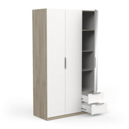 FurniComp LTD Furnicomp Chicago 3 Door 2 Drawer Matt White & Oak Effect 120Cm Mirrored Triple Wardrobe - thumbnail 5
