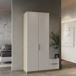 FurniComp LTD Furnicomp Chicago 3 Door 2 Drawer Matt White & Oak Effect 120Cm Mirrored Triple Wardrobe - thumbnail 1