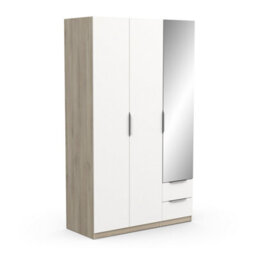 FurniComp LTD Furnicomp Chicago 3 Door 2 Drawer Matt White & Oak Effect 120Cm Mirrored Triple Wardrobe - thumbnail 6