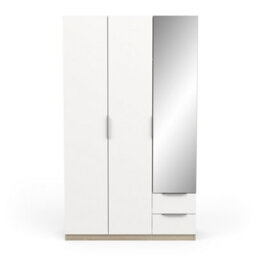 FurniComp LTD Furnicomp Chicago 3 Door 2 Drawer Matt White & Oak Effect 120Cm Mirrored Triple Wardrobe - thumbnail 2