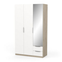 FurniComp LTD Furnicomp Chicago 3 Door 2 Drawer Matt White & Oak Effect 120Cm Mirrored Triple Wardrobe - thumbnail 3