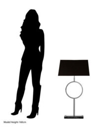 Orsina Black Stone Base Table Lamp, Luxe Nickel Stand With Fabric Shade, Contemporary Accent Lighting - thumbnail 2