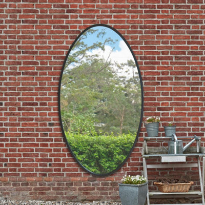 Mirroroutlet The Ovale Black Metal Framed Oval Garden Wall Mirror 180 X 100Cm - image 1