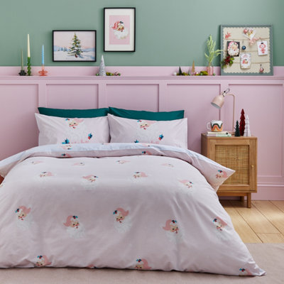 Catherine Lansfield Christmas Vintage Santa Pink Duvet Cover Set King Bedding Set - image 1