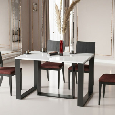 Borys Extendable Dining Table 130 And 210X80 Cm Modern Laminated Table With Black Legs White Gloss - image 1