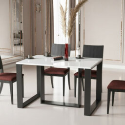 Borys Extendable Dining Table 130 And 210X80 Cm Modern Laminated Table With Black Legs White Gloss - thumbnail 1