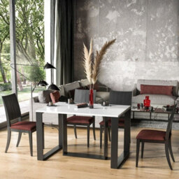 Borys Extendable Dining Table 130 And 210X80 Cm Modern Laminated Table With Black Legs White Gloss - thumbnail 2