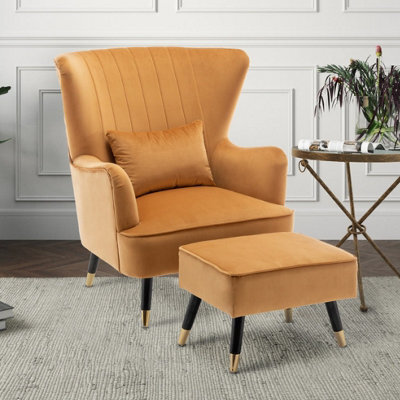 Velvet Gold Camila Accent Wingback Chair With Footstool - image 1