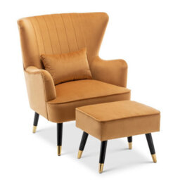 Velvet Gold Camila Accent Wingback Chair With Footstool - thumbnail 2