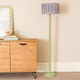 Valuelights Bobbins Sage Green Floor Lamp With Ruched Pleated Blue Drum Shade And Led Bulb - thumbnail 3