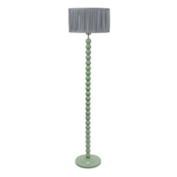 Valuelights Bobbins Sage Green Floor Lamp With Ruched Pleated Blue Drum Shade And Led Bulb - thumbnail 2