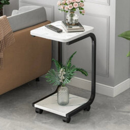 Black C Shaped Plant Stand 2 Tier Marble Effect Side Table Living Room Coffee Table - thumbnail 1