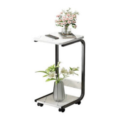 Black C Shaped Plant Stand 2 Tier Marble Effect Side Table Living Room Coffee Table - thumbnail 4