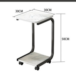 Black C Shaped Plant Stand 2 Tier Marble Effect Side Table Living Room Coffee Table - thumbnail 2