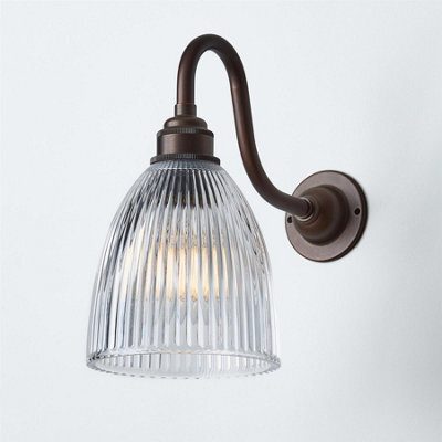 Old School Electric Elongated Prismatic Wall Light : Swan Arm - Dark Bronze - image 1