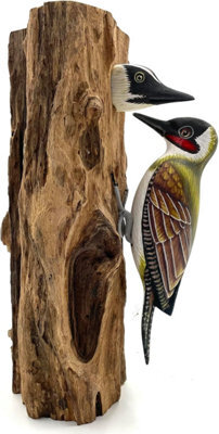 My Square Mile Bird Statue Ornament Wooden Hand Carved Bird Tree Stump British Birds Indoor/outdoor Garden Ornament (Woodpecker) - image 1