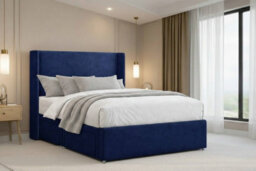 "Nexus Portofino Plush Divan, Navy, 54"" Winged Hb, No Drawers, Open Coil Mattress, Small Single" - thumbnail 1