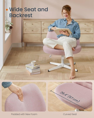 LEDREM Cross Legged Armless Desk Chair, Criss Cross, No Wheels, Wide Seat, Adjustable Height Swivel, Cotton-Linen Fabric, Jelly Pink - image 1