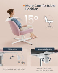LEDREM Cross Legged Armless Desk Chair, Criss Cross, No Wheels, Wide Seat, Adjustable Height Swivel, Cotton-Linen Fabric, Jelly Pink - thumbnail 3