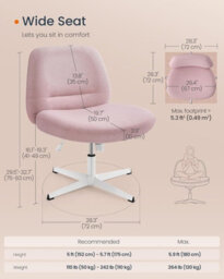 LEDREM Cross Legged Armless Desk Chair, Criss Cross, No Wheels, Wide Seat, Adjustable Height Swivel, Cotton-Linen Fabric, Jelly Pink - thumbnail 4