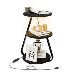 Side Coffee Table 3 Tier Storage Bedside End Table With Led Light Living Room - thumbnail 3