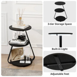 Side Coffee Table 3 Tier Storage Bedside End Table With Led Light Living Room - thumbnail 6