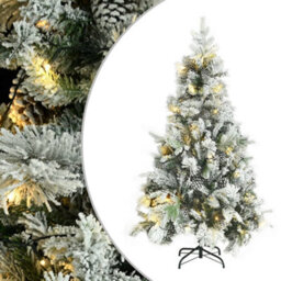 Berkfield Christmas Tree With Flocked Snow&leds&cones 195 Cm Pvc&pe