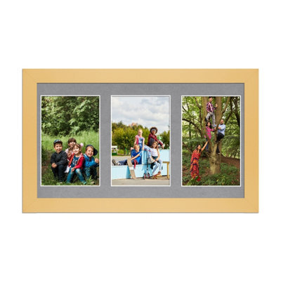 AK Frames 40X20Cm Mustard Yellow Modern Multi Photo Frame With Mid Grey Mount - Holds 3 Apertures (3X) 6X4 Photos - image 1