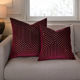 Paoletti Evoke Cut Velvet Polyester Filled Cushion, Burgundy, 45 X 45Cm - thumbnail 6
