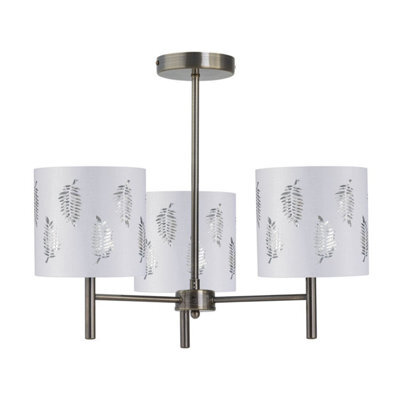 First Choice Lighting Brea - Antique Brass 3 Light Fitting With White Fern Shades - image 1