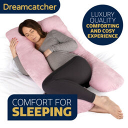 Dreamcatcher Pink Pregnancy Pillow, U Shaped Shredded Memory Foam Maternity Cushion Machine Washable & Removable Velvet Cover - thumbnail 3