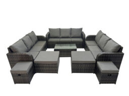 Fimous Outdoor 3 Seater Sofa Coffee Table Set Garden Rattan Furniture Set 13 Seater With 4 Stools Dark Grey - thumbnail 2