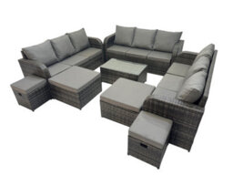 Fimous Outdoor 3 Seater Sofa Coffee Table Set Garden Rattan Furniture Set 13 Seater With 4 Stools Dark Grey - thumbnail 1