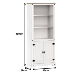 Mercers Furniture Corona White 2 Door Large Bookcase 4 Shelf Display Cabinet Solid Pine With Mexican Styling - thumbnail 4
