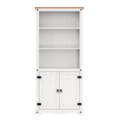 Mercers Furniture Corona White 2 Door Large Bookcase 4 Shelf Display Cabinet Solid Pine With Mexican Styling - thumbnail 3
