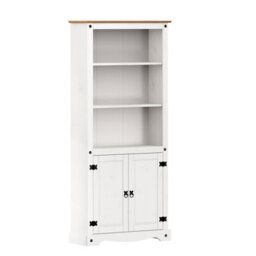 Mercers Furniture Corona White 2 Door Large Bookcase 4 Shelf Display Cabinet Solid Pine With Mexican Styling - thumbnail 2