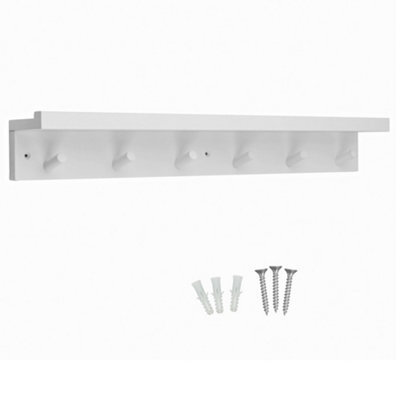 Keypak 6 Coat Hooks With Shelf, 68Cm Wooden Floating Shelf With Lip, Wall Mounted Coat Rack Hallway Organiser (White) - image 1