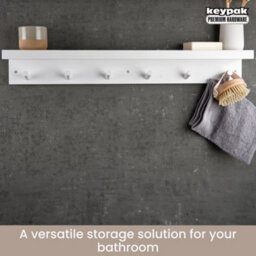 Keypak 6 Coat Hooks With Shelf, 68Cm Wooden Floating Shelf With Lip, Wall Mounted Coat Rack Hallway Organiser (White) - thumbnail 6