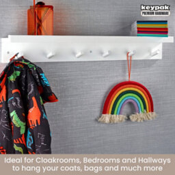 Keypak 6 Coat Hooks With Shelf, 68Cm Wooden Floating Shelf With Lip, Wall Mounted Coat Rack Hallway Organiser (White) - thumbnail 7