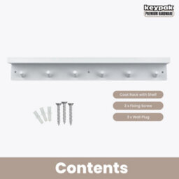 Keypak 6 Coat Hooks With Shelf, 68Cm Wooden Floating Shelf With Lip, Wall Mounted Coat Rack Hallway Organiser (White) - thumbnail 4