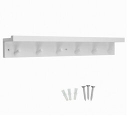 Keypak 6 Coat Hooks With Shelf, 68Cm Wooden Floating Shelf With Lip, Wall Mounted Coat Rack Hallway Organiser (White)