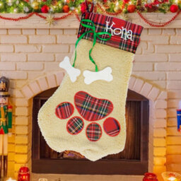 Neel Blue Christmas Santa Stocking Father Santa Dog Paw Printed Hessian Sock For Hanging Gift & Candy Pouch - thumbnail 7