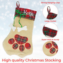 Neel Blue Christmas Santa Stocking Father Santa Dog Paw Printed Hessian Sock For Hanging Gift & Candy Pouch - thumbnail 3