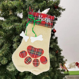 Neel Blue Christmas Santa Stocking Father Santa Dog Paw Printed Hessian Sock For Hanging Gift & Candy Pouch - thumbnail 5